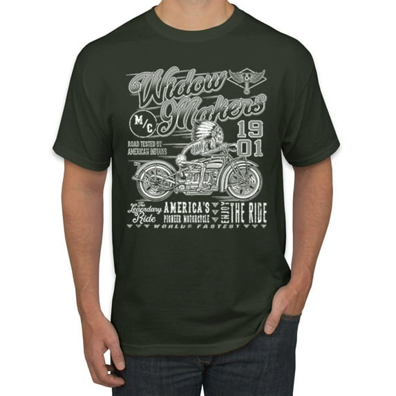 1901 Widow Makers Skeleton Motorcycle Cars and Trucks Men's Graphic T-Shirt, Forest Green, 3XL