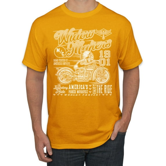 1901 Widow Makers Skeleton Motorcycle Cars and Trucks Men's Graphic T-Shirt, Gold, X-Large