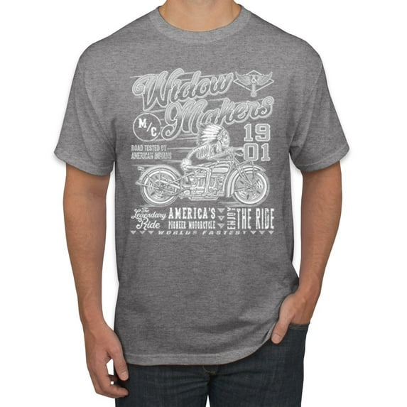 Wild Bobby, 1901 Widow Makers Skeleton Motorcycle Cars and Trucks Men's Graphic T-Shirt, Heather Grey, 3XL