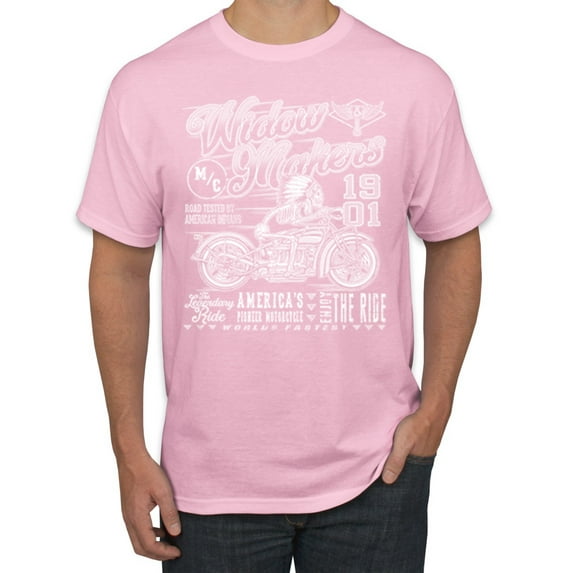 Wild Bobby, 1901 Widow Makers Skeleton Motorcycle Cars and Trucks Men's Graphic T-Shirt, Light Pink, 5XL