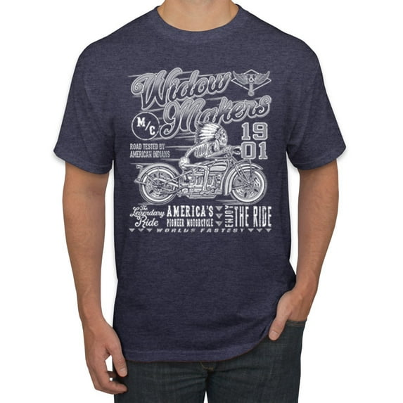 Wild Bobby, 1901 Widow Makers Skeleton Motorcycle Cars and Trucks Men's Graphic T-Shirt, Vintage Heather Navy, 3XL
