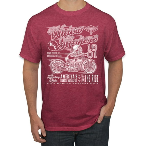 Wild Bobby, 1901 Widow Makers Skeleton Motorcycle Cars and Trucks Men's Graphic T-Shirt, Vintage Heather Red, X-Large
