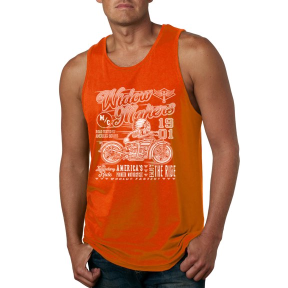 Wild Bobby, 1901 Widow Makers Skeleton Motorcycle Cars and Trucks Mens Graphic Tank Top, Orange, Small