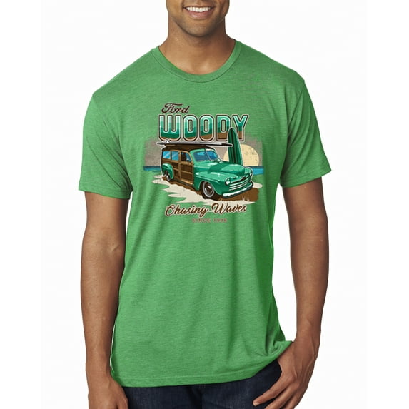 Wild Bobby, 1946 Vintage Ford Woody Chasing Waves Cars and Trucks Mens Premium Tri Blend T-Shirt, Envy, Small