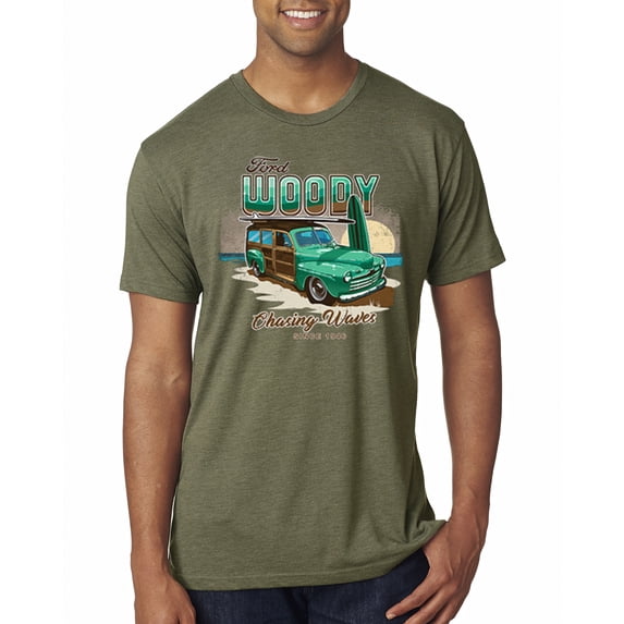 Wild Bobby, 1946 Vintage Ford Woody Chasing Waves Cars and Trucks Mens Premium Tri Blend T-Shirt, Military Green, Large