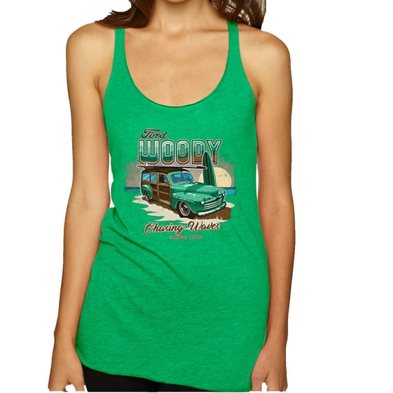 Wild Bobby, 1946 Vintage Ford Woody Chasing Waves Cars and Trucks Tri-Blend Racerback Tank Top, Envy, Small