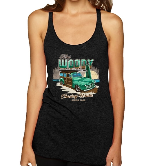 Wild Bobby, 1946 Vintage Ford Woody Chasing Waves Cars and Trucks Tri-Blend Racerback Tank Top, Vintage Black, X-Large
