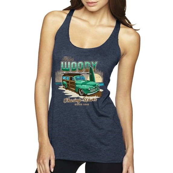 Wild Bobby, 1946 Vintage Ford Woody Chasing Waves Cars and Trucks Tri-Blend Racerback Tank Top, Vintage Navy, X-Large
