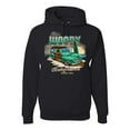 thumbnail image 1 of Wild Bobby, 1946 Vintage Ford Woody Chasing Waves Cars and Trucks Unisex Graphic Hoodie Sweatshirt, Black, Large, 1 of 3