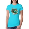 thumbnail image 1 of Wild Bobby, 1946 Vintage Ford Woody Chasing Waves Cars and Trucks Womens Slim Fit Junior Tee, Tahiti Blue, Medium, 1 of 3