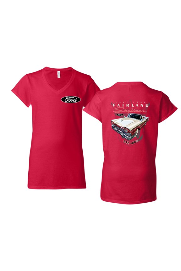 1957 Ford Fairlane Skyliner 312 Convertible Classic Vintage Car Lover Women Standard V-Neck Tee