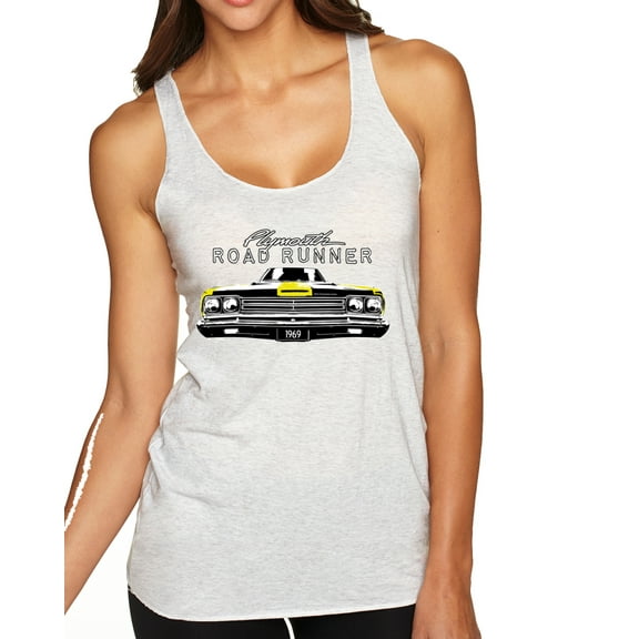 Wild Bobby, 1969 Plymouth Road Runner Hot Rod Racing | Womens Cars and Trucks Premium Tri-Blend Racerback Tank Top, Heather White, Large