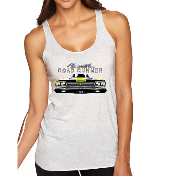 Wild Bobby, 1969 Plymouth Road Runner Hot Rod Racing | Womens Cars and Trucks Premium Tri-Blend Racerback Tank Top, Heather White, Small