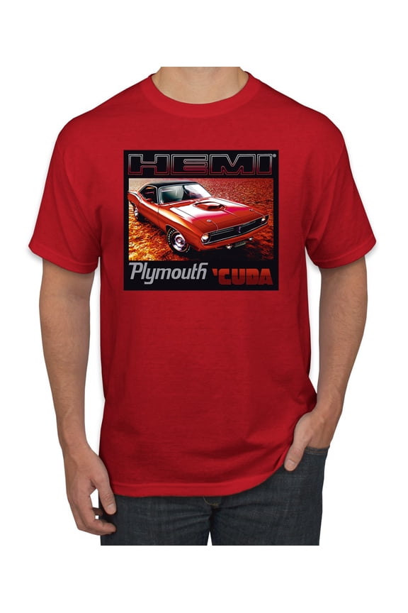 , 1971 Hemi Plymouth Cuda American Muscle Car | Mens Cars and Trucks Graphic T-Shirt, Red, 2XL