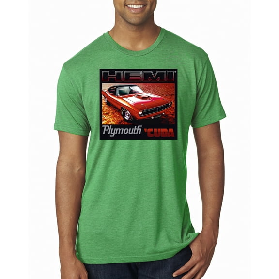 Wild Bobby, 1971 Hemi Plymouth Cuda American Muscle Car | Mens Cars and Trucks Premium Tri Blend T-Shirt, Envy, Large