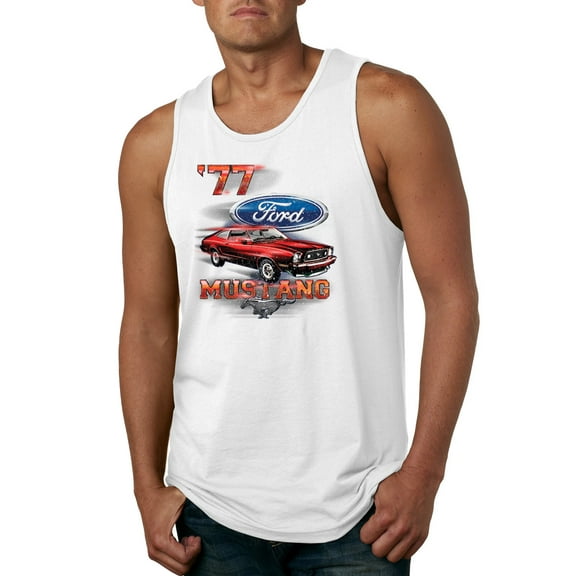 Wild Bobby, 1977 Ford Motors 77 Mustang Silhouette, Cars and Trucks, Men Graphic Tank Top, White, 3X-Large