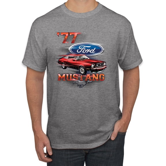Wild Bobby, 1977 Ford Motors 77 Mustang Silhouette, Cars and Trucks, Men Graphic Tee, Heather Grey, Small