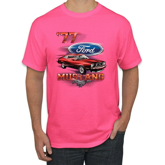 Wild Bobby, 1977 Ford Motors 77 Mustang Silhouette, Cars and Trucks, Men Graphic Tee, Neon Pink, Small