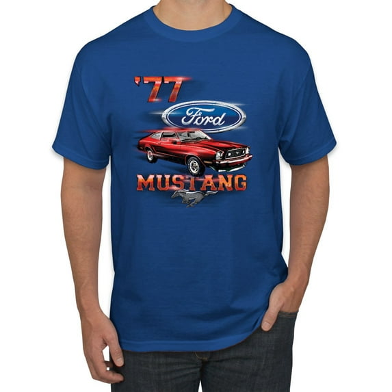 Wild Bobby, 1977 Ford Motors 77 Mustang Silhouette, Cars and Trucks, Men Graphic Tee, Royal, 3X-Large