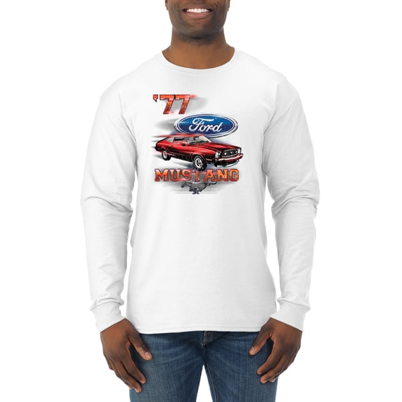 Wild Bobby, 1977 Ford Motors 77 Mustang Silhouette, Cars and Trucks, Men Long Sleeve Shirt, White, Small