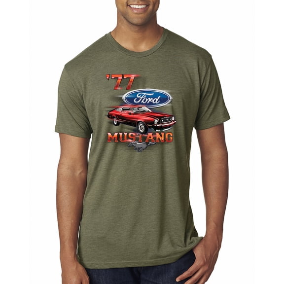 Wild Bobby, 1977 Ford Motors 77 Mustang Silhouette, Cars and Trucks, Men Premium Tri Blend Tee, Military Green, Large