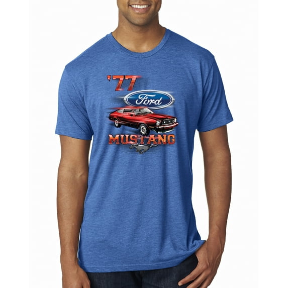 Wild Bobby, 1977 Ford Motors 77 Mustang Silhouette, Cars and Trucks, Men Premium Tri Blend Tee, Vintage Royal, Medium