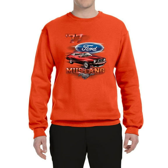 Wild Bobby, 1977 Ford Motors 77 Mustang Silhouette, Cars and Trucks, Unisex Crewneck Graphic Sweatshirt, Orange, Small