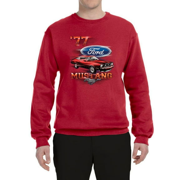 Wild Bobby, 1977 Ford Motors 77 Mustang Silhouette, Cars and Trucks, Unisex Crewneck Graphic Sweatshirt, Red, Medium