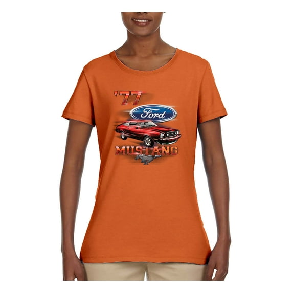 Wild Bobby, 1977 Ford Motors 77 Mustang Silhouette, Cars and Trucks, Women Graphic Tee, Orange, 3X-Large