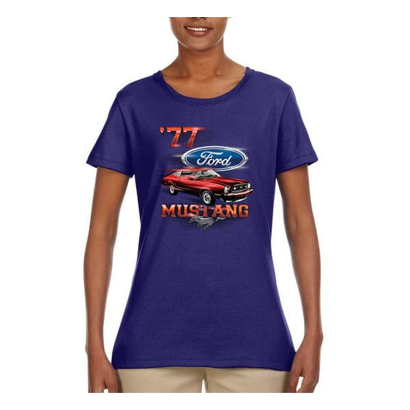 Wild Bobby, 1977 Ford Motors 77 Mustang Silhouette, Cars and Trucks, Women Graphic Tee, Purple, Medium