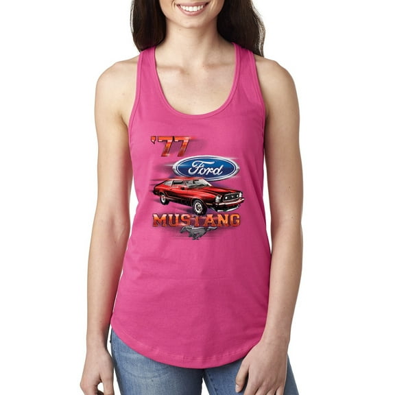 Wild Bobby, 1977 Ford Motors 77 Mustang Silhouette, Cars and Trucks, Women Racerback Tank Top, Raspberry, Small