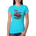 thumbnail image 1 of Wild Bobby, 1977 Ford Motors 77 Mustang Silhouette, Cars and Trucks, Women Slim Fit Junior Tee, Tahiti Blue, Small, 1 of 4