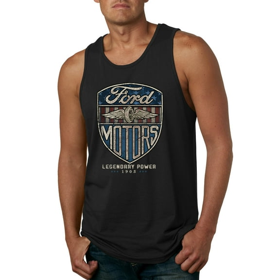 Wild Bobby, 1983 Vintage Distressed Ford Motors Legendary Power Cars and Trucks Mens Graphic Tank Top, Black, Small