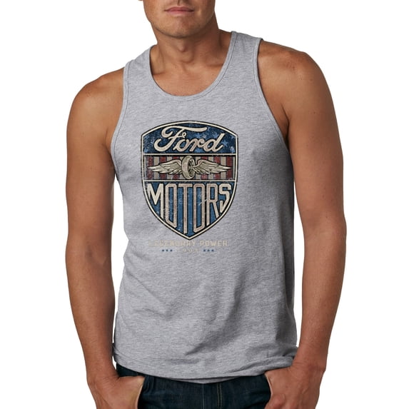Wild Bobby, 1983 Vintage Distressed Ford Motors Legendary Power Cars and Trucks Mens Graphic Tank Top, Heather Grey, Large