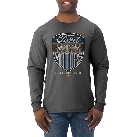 Wild Bobby, 1983 Vintage Distressed Ford Motors Legendary Power Cars and Trucks Mens Long Sleeve Shirt, Heather Black, Small
