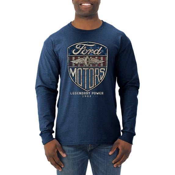 Wild Bobby, 1983 Vintage Distressed Ford Motors Legendary Power Cars and Trucks Mens Long Sleeve Shirt, Vintage Heather Navy, X-Large