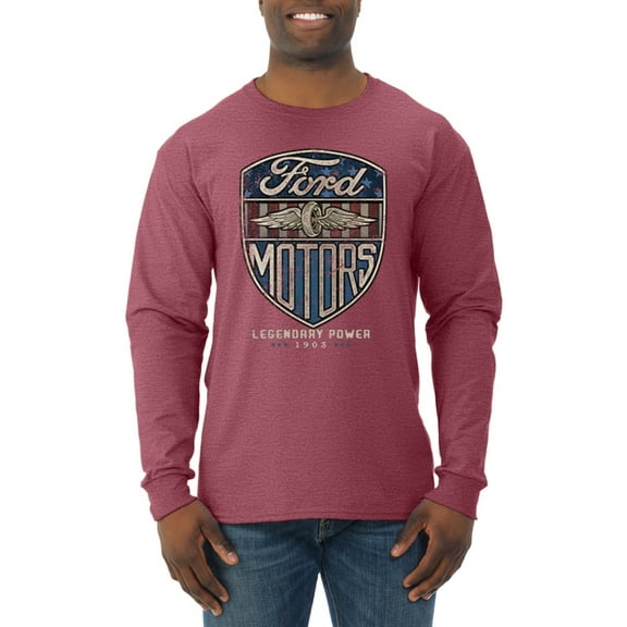 Wild Bobby, 1983 Vintage Distressed Ford Motors Legendary Power Cars and Trucks Mens Long Sleeve Shirt, Vintage Heather Red, X-Large