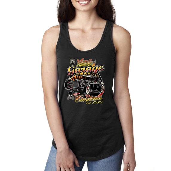 Wild Bobby, 1990 Vintage Garage Customs Hot Rod Classic Car Cars and Trucks Ladies Racerback Tank Top, Black, Small