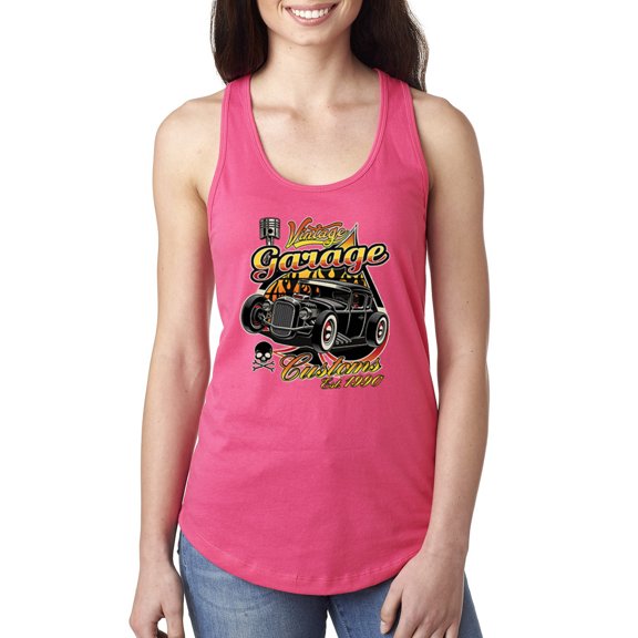 Wild Bobby, 1990 Vintage Garage Customs Hot Rod Classic Car Cars and Trucks Ladies Racerback Tank Top, Hot Pink, Large