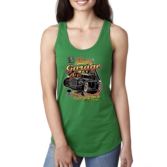 Wild Bobby, 1990 Vintage Garage Customs Hot Rod Classic Car Cars and Trucks Ladies Racerback Tank Top, Kelly, Small