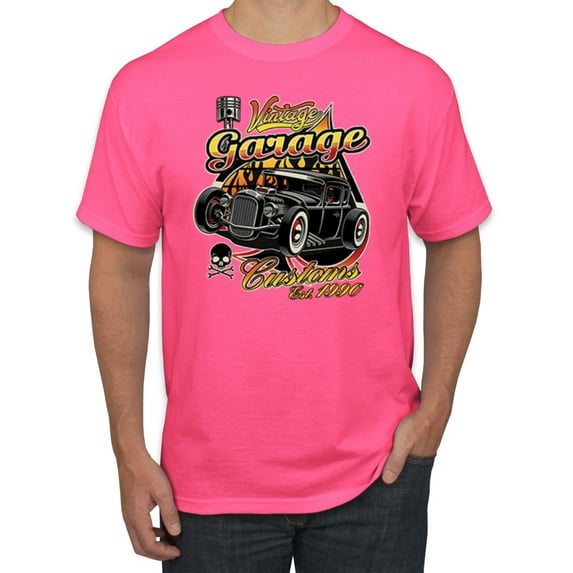 Wild Bobby, 1990 Vintage Garage Customs Hot Rod Classic Car Cars and Trucks Men's Graphic T-Shirt, Neon Pink, Large