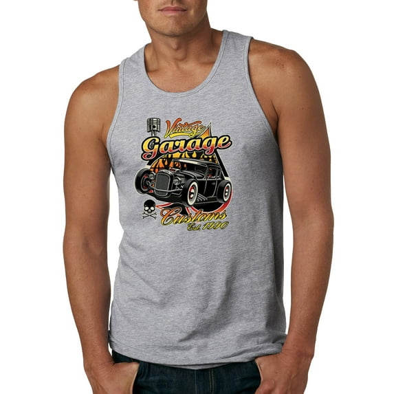 Wild Bobby, 1990 Vintage Garage Customs Hot Rod Classic Car Cars and Trucks Mens Graphic Tank Top, Heather Grey, Small
