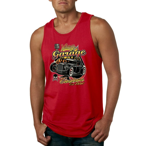 Wild Bobby, 1990 Vintage Garage Customs Hot Rod Classic Car Cars and Trucks Mens Graphic Tank Top, Red, Small