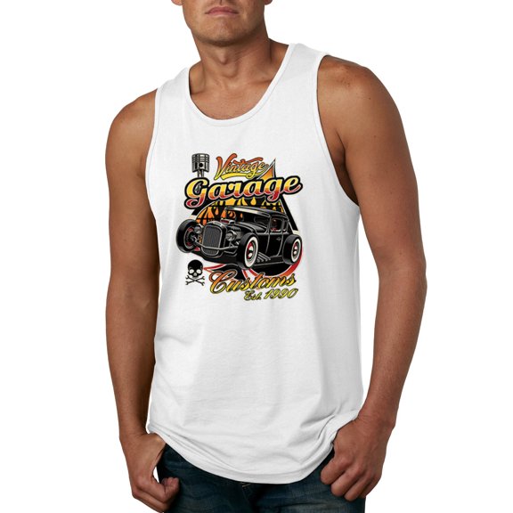 Wild Bobby, 1990 Vintage Garage Customs Hot Rod Classic Car Cars and Trucks Mens Graphic Tank Top, White, 3XL