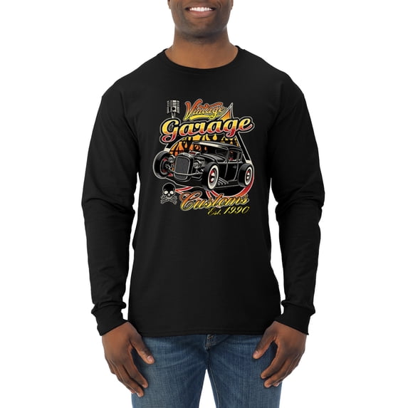 Wild Bobby, 1990 Vintage Garage Customs Hot Rod Classic Car Cars and Trucks Mens Long Sleeve Shirt, Black, 3XL