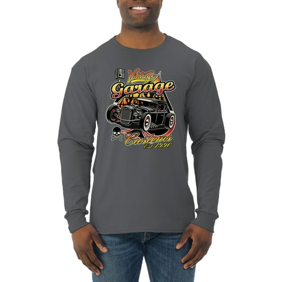 Wild Bobby, 1990 Vintage Garage Customs Hot Rod Classic Car Cars and Trucks Mens Long Sleeve Shirt, Charcoal, 3XL