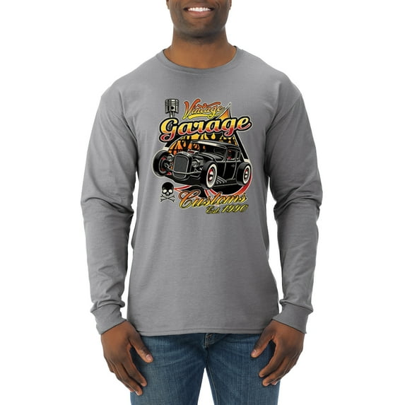Wild Bobby, 1990 Vintage Garage Customs Hot Rod Classic Car Cars and Trucks Mens Long Sleeve Shirt, Heather Grey, 3XL