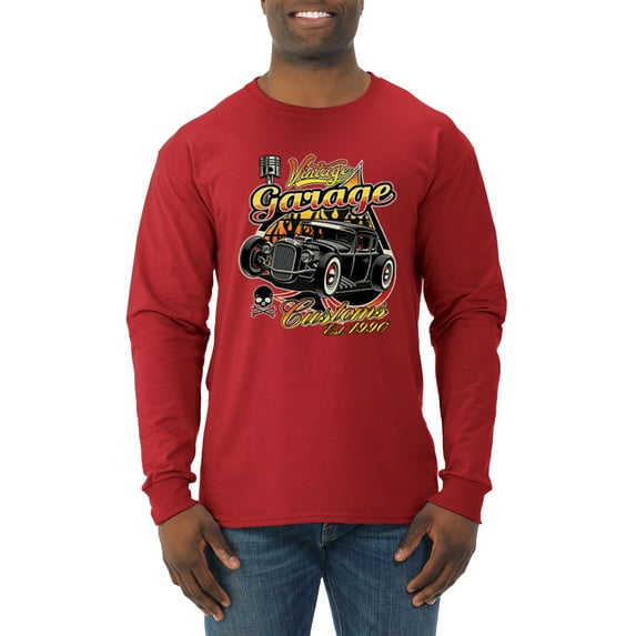Wild Bobby, 1990 Vintage Garage Customs Hot Rod Classic Car Cars and Trucks Mens Long Sleeve Shirt, Red, 3XL