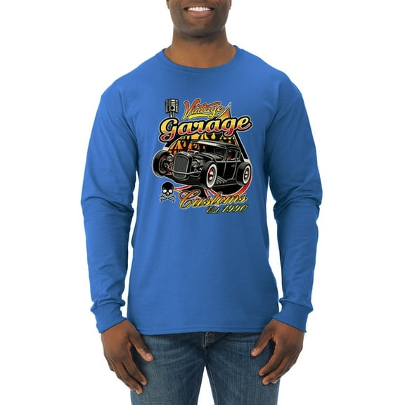 Wild Bobby, 1990 Vintage Garage Customs Hot Rod Classic Car Cars and Trucks Mens Long Sleeve Shirt, Royal, Medium