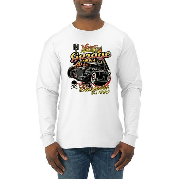Wild Bobby, 1990 Vintage Garage Customs Hot Rod Classic Car Cars and Trucks Mens Long Sleeve Shirt, White, Small